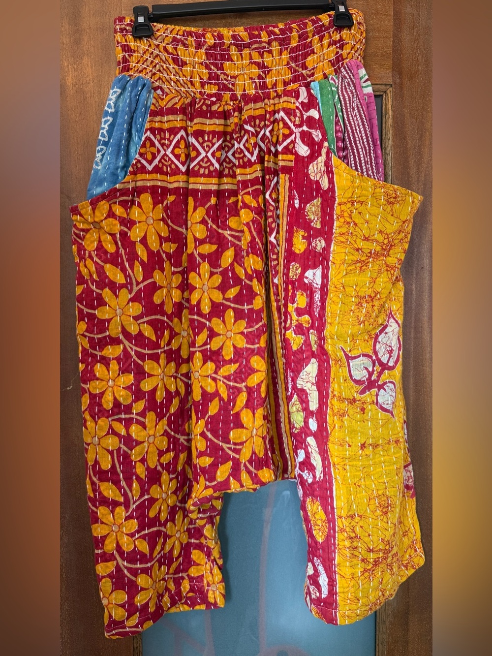 Upcycled Kantha Patchwork Harem Pants Boho Hippie Drop Crotch Quilted Trousers